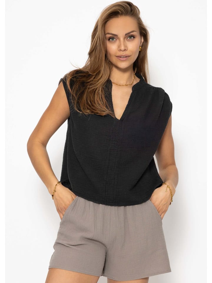 Musselin Shirt in Schwarz