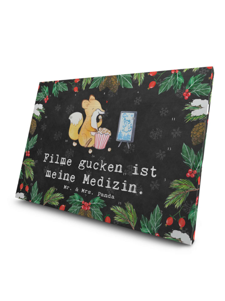Advents-Teekalender Fuchs Filme gucken mit Spruch in Kreidetafel