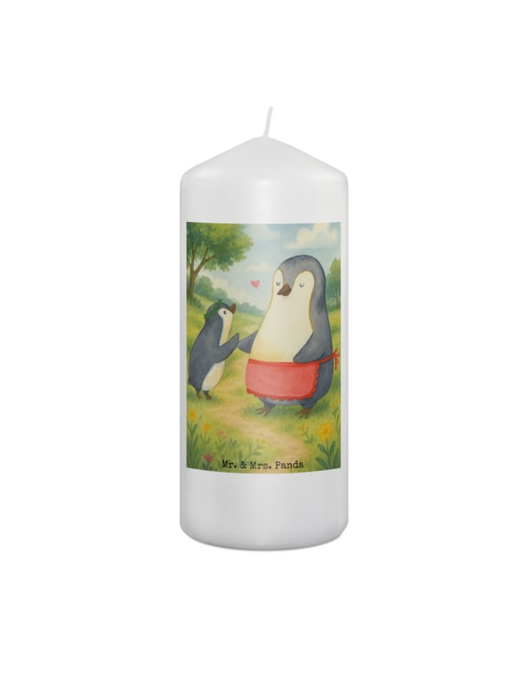Kerze Pinguin mit Kind Design ohne Spruch in Weiß