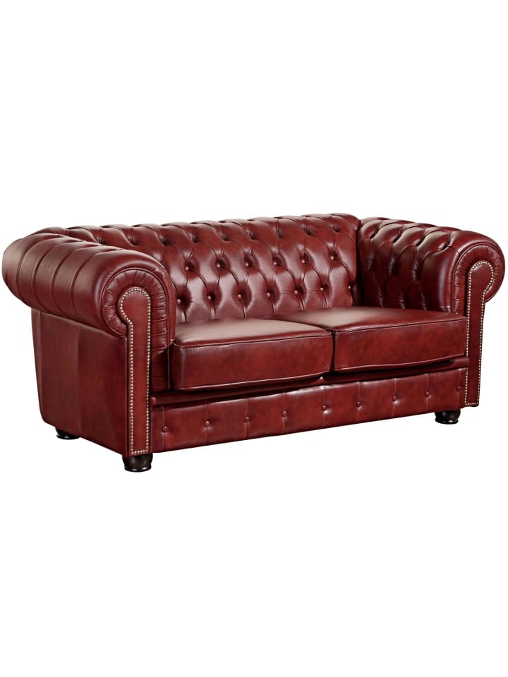 SOFA 2-Sitzer Kath Bezug Wischleder Buche nussbaum dunkel / rot