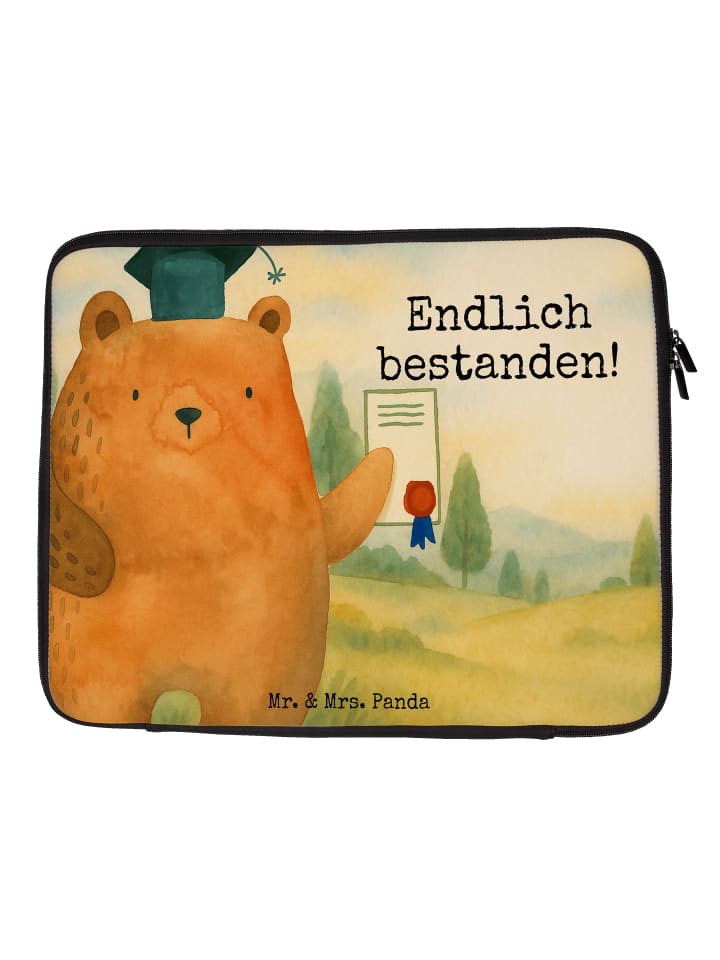 Laptop Hülle Bär Prüfung Design mit Spruch in Weiß