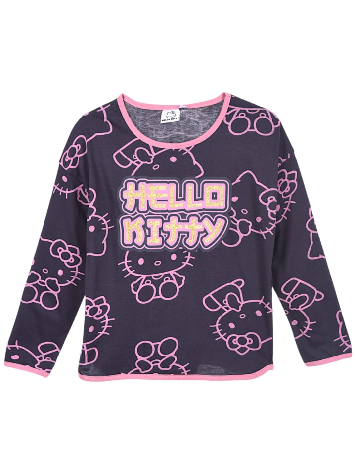 Langarmshirt Hello Kitty mit Glitzer in Dunkelgrau