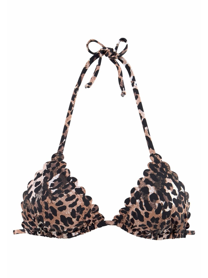 Triangel-Bikini-Top in braun-bedruckt