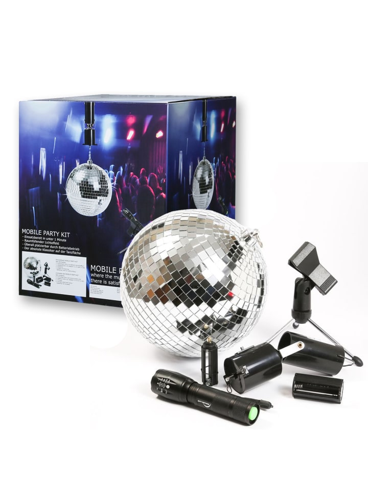4teiliges Discokugel Set Komplettset (20cm Kugel Motor Spot Stativ)