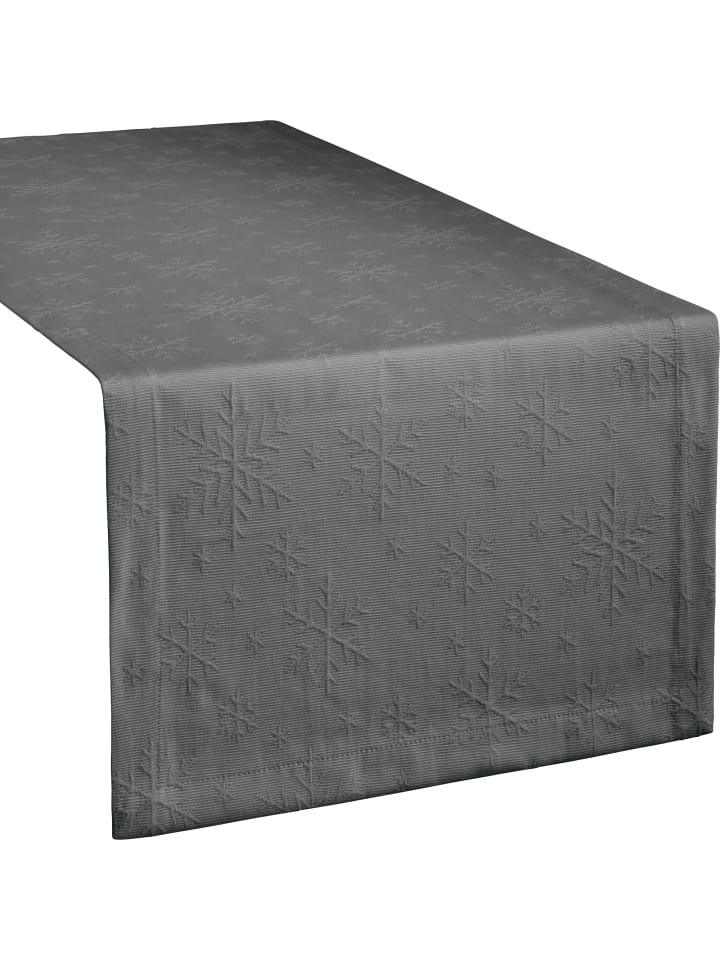 Jacquard, Baumwollmischung Tischläufer Snowflake in anthrazit