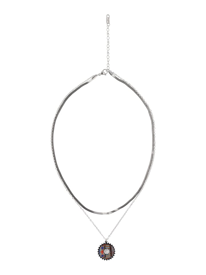 Women Multi-Chain Necklace in Silver Multicolor