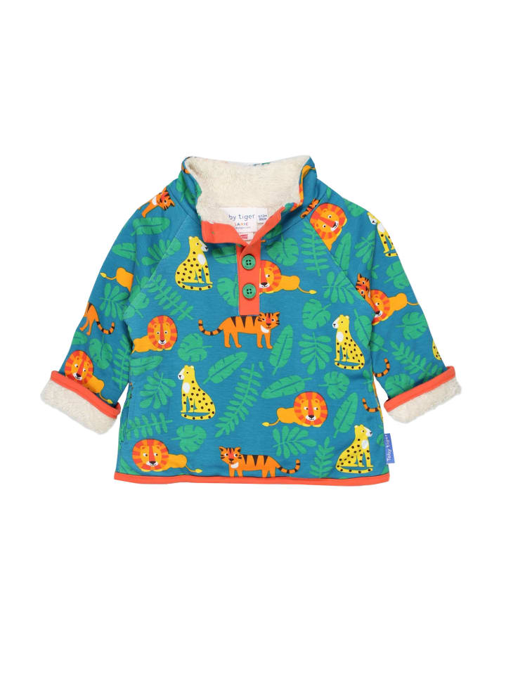 Sweatshirt mit Fleece gefüttert und Raubkatzen Print in grün