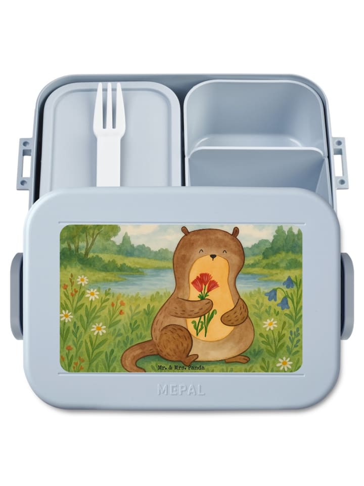 Brotdose Otter Blumenstrauß Design ohne Spruch in Blau Pastell
