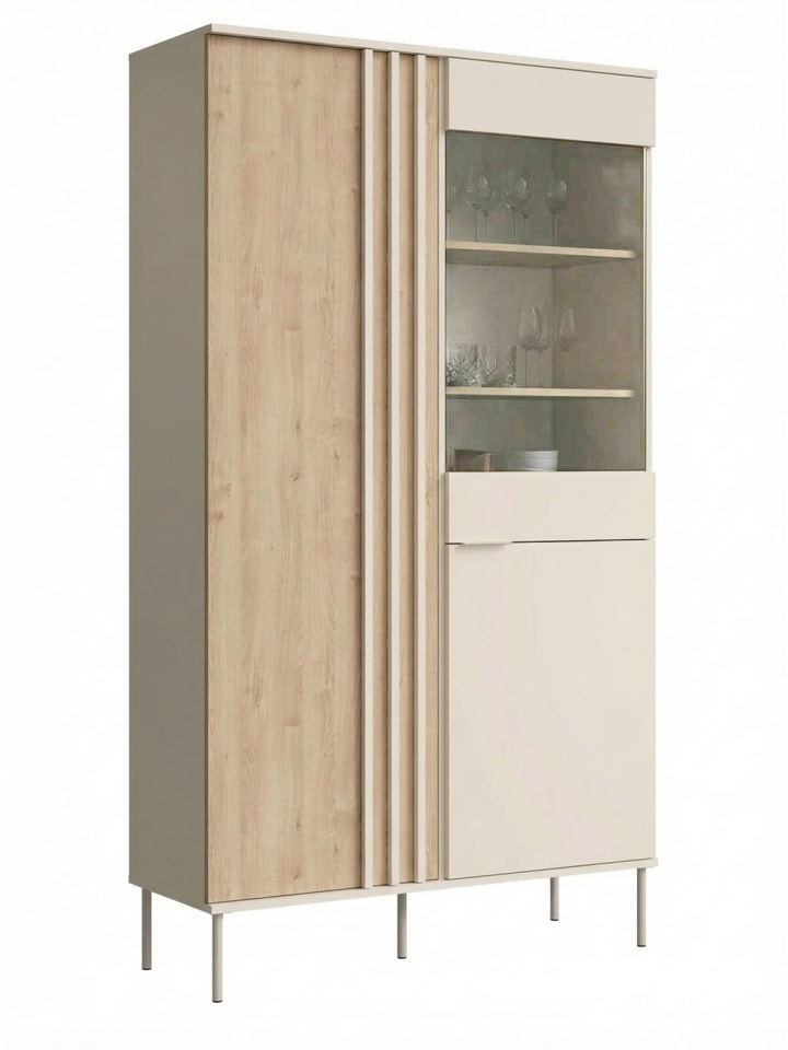 Vitrine Rodgau Kaschmir / Eiche Artisan 110 / 40 / 195cm