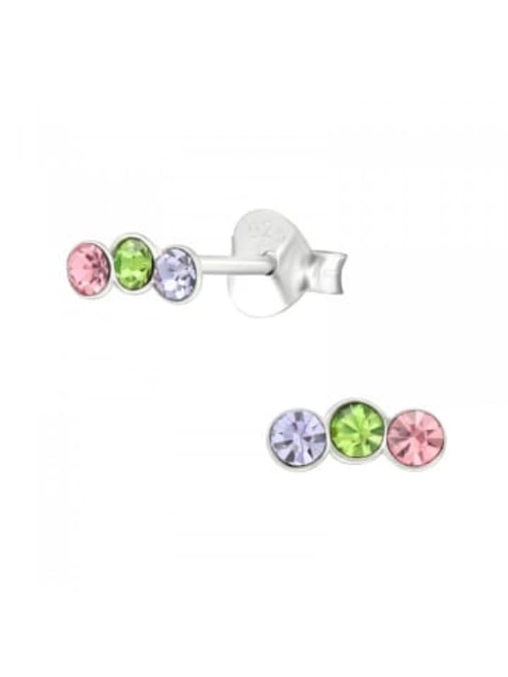 Ohrstecker KRISTALLREIHE 3 regenbogenfarben in 925 Silber - 2-tlg.