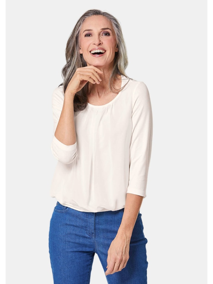 Kurzgröße: Chiffon-Shirt mit 3/4-Arm, Rundhals in cremeweiß