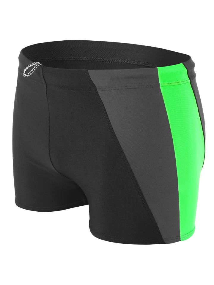 Herren Badehose Kurz mit Seitlichem Streifen in schwarz/grün