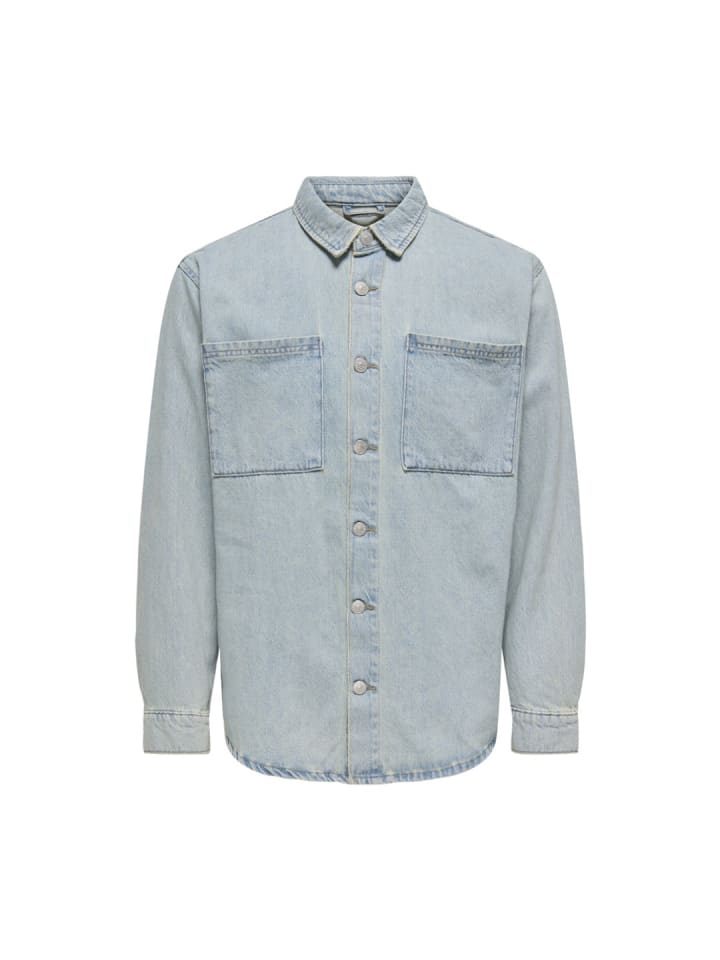 Langarmhemd in Light Blue Denim