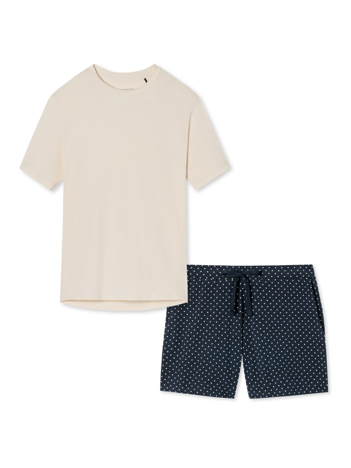 Schlafanzug Cotton in Blau gepunktet / Creme
