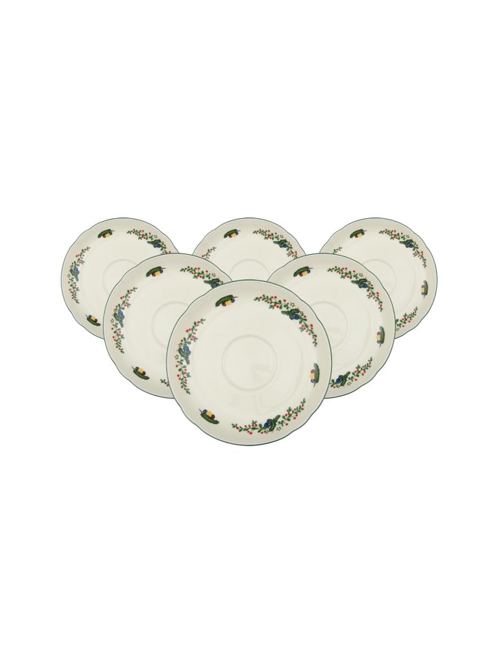 6er Set Kombi-Untertassen Marieluise Weihnachten in ø 14,8 cm in weiß-grün