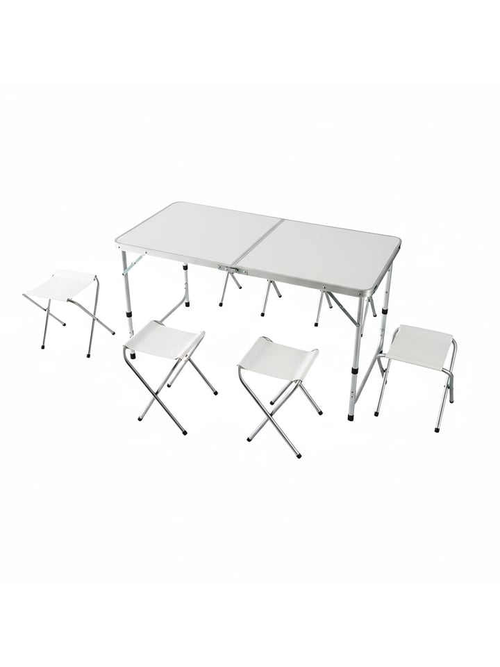 Campingtisch mit 4 Hockern in Weiß