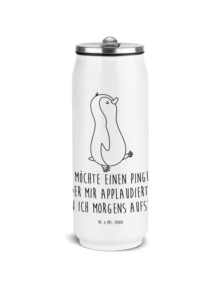 Getränkeflasche Pinguin mHerzieren mit Spruch in Weiß