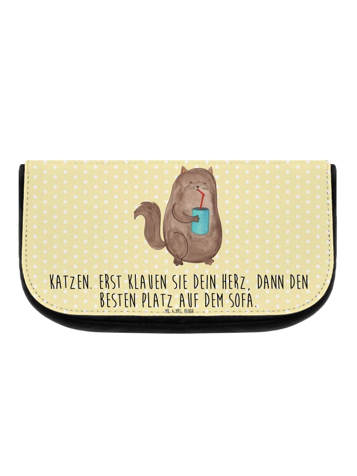 Kulturbeutel Katze Dose mit Spruch in Gelb Pastell