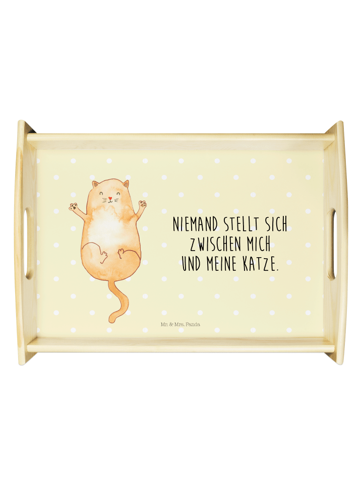 Holztablett Katze Umarmen mit Spruch in Gelb Pastell