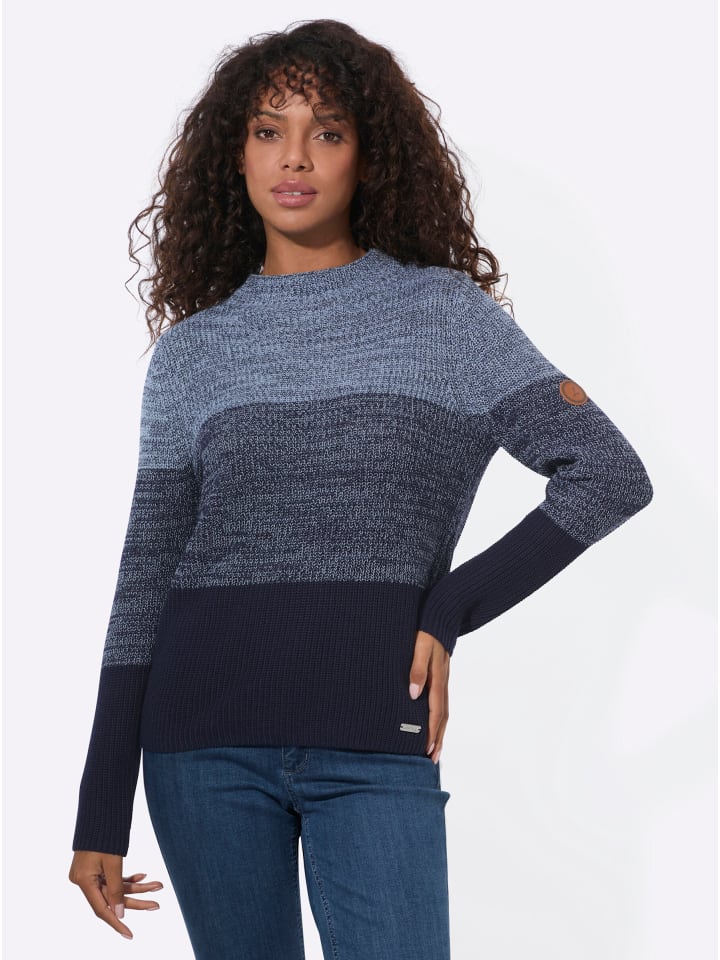 Stehkragen-Pullover in bleu-marine-geringelt