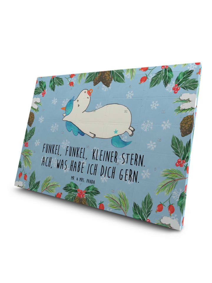 Tee-Adventskalender Einhorn Schnuller mit Spruch in Eisblau