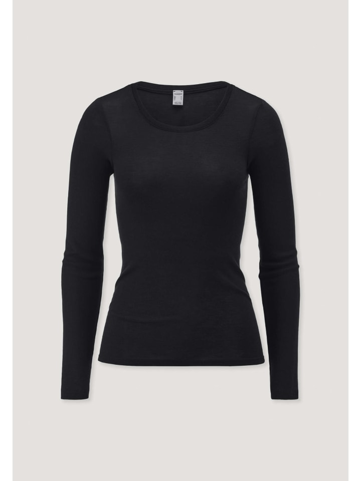 Hessnatur Longsleeve PURE FUNCTION aus Bio-Merinowolle mit Seide in schwarz