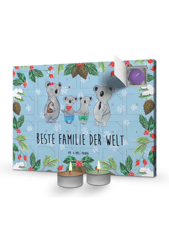 Adventskalender Koala Familie zwei mit Spruch in Eisblau