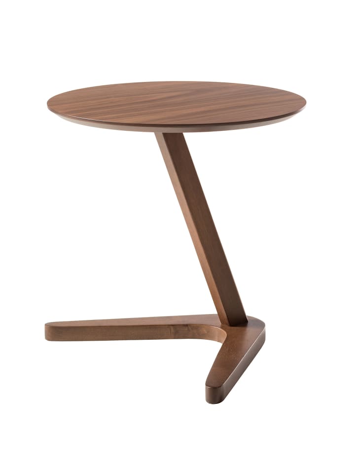 home24 Beistelltisch aus teilmassivem Gummibaumholz im Retro-Stil in Walnuss