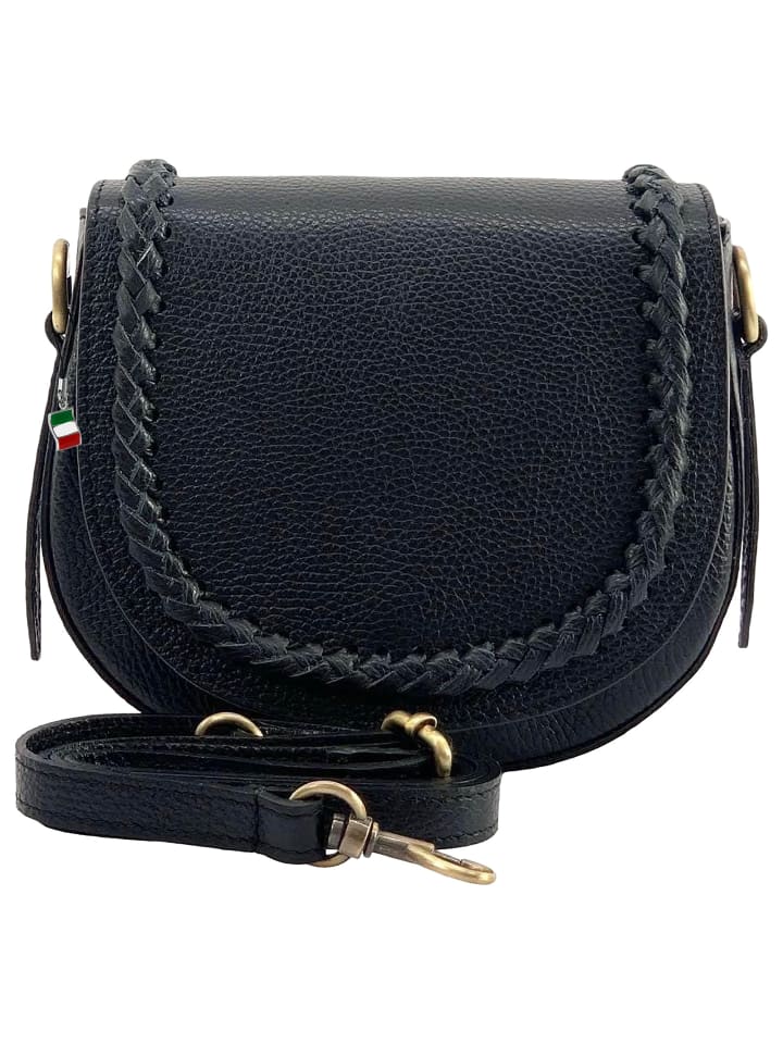 Florence Schultertasche, Umhängetasche Leder schwarz ca. 21cm