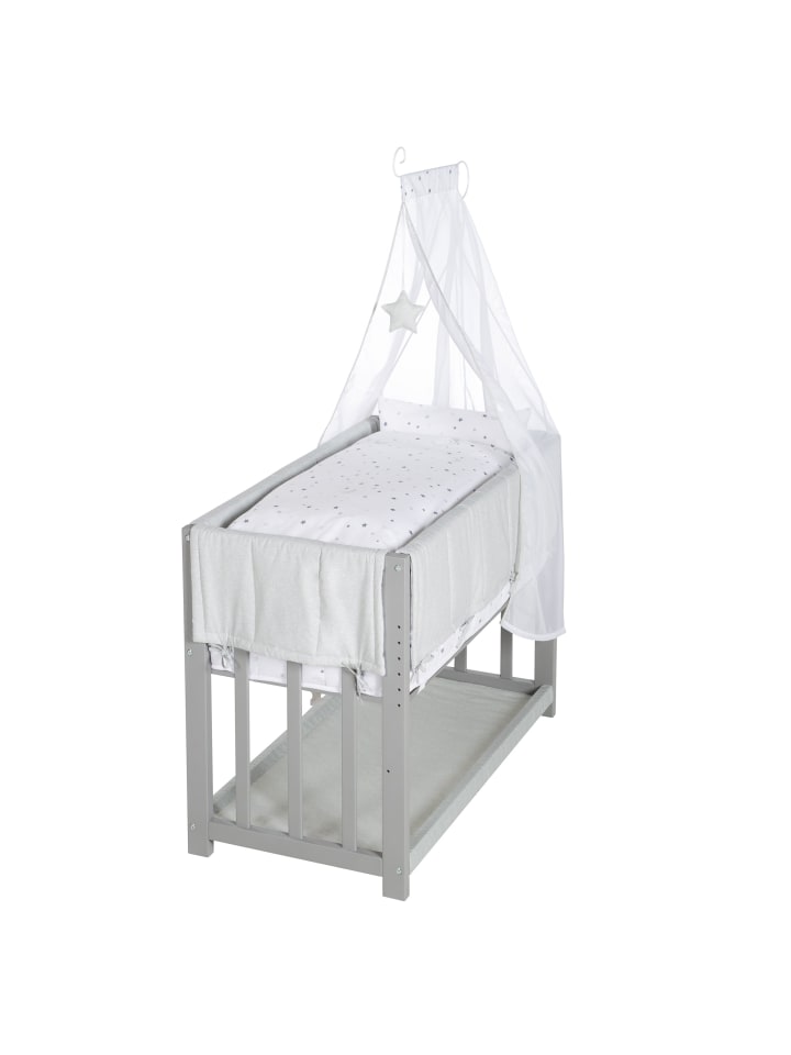 Stubenbett 3 in 1, Beistellbett ‚Sternenzauber grau, Babybett, Kinderbank, taupe