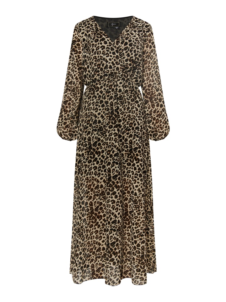 Damen Maxikleid Mit Leoprint in Beige Leo