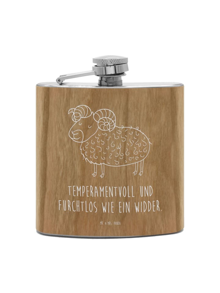 Hipflask Sternzeichen Widder mit Spruch in Braun