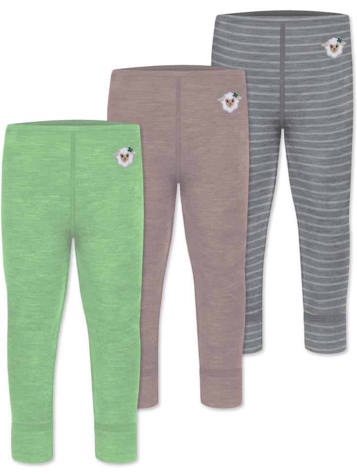 3er Pack Baby Merino Hose Unterhose Tutira in Grau/Rosa/Grün