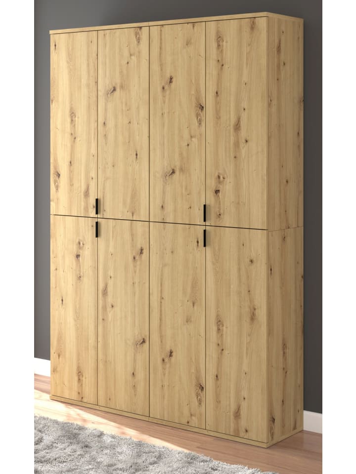 Garderobenschrank Eiche 122 cm, Flurschrank mit flexibler Inneneinteilung