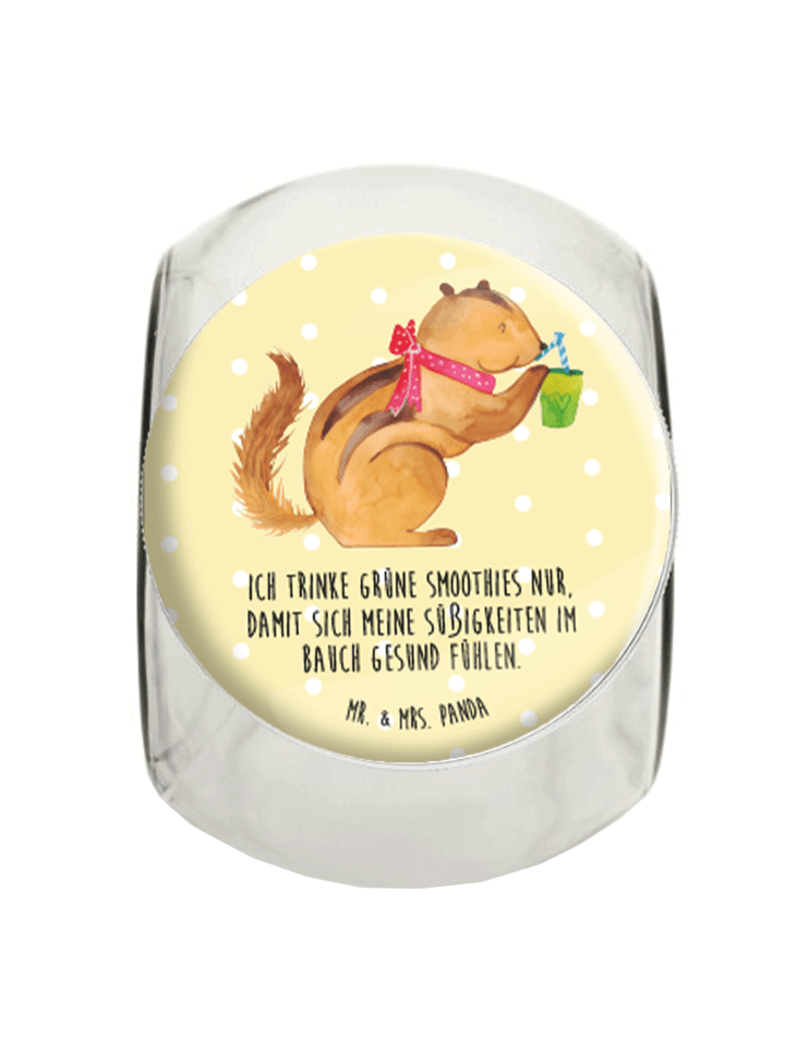 Bonbonglas Eichhörnchen Smoothie mit Spruch in Gelb Pastell