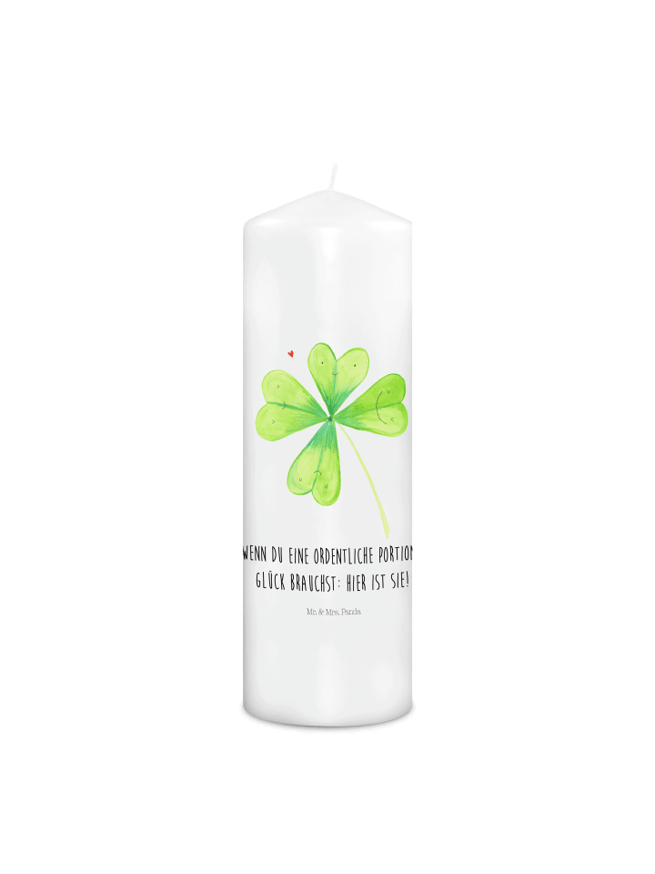 Kerze Blume Kleeblatt mit Spruch in Weiß