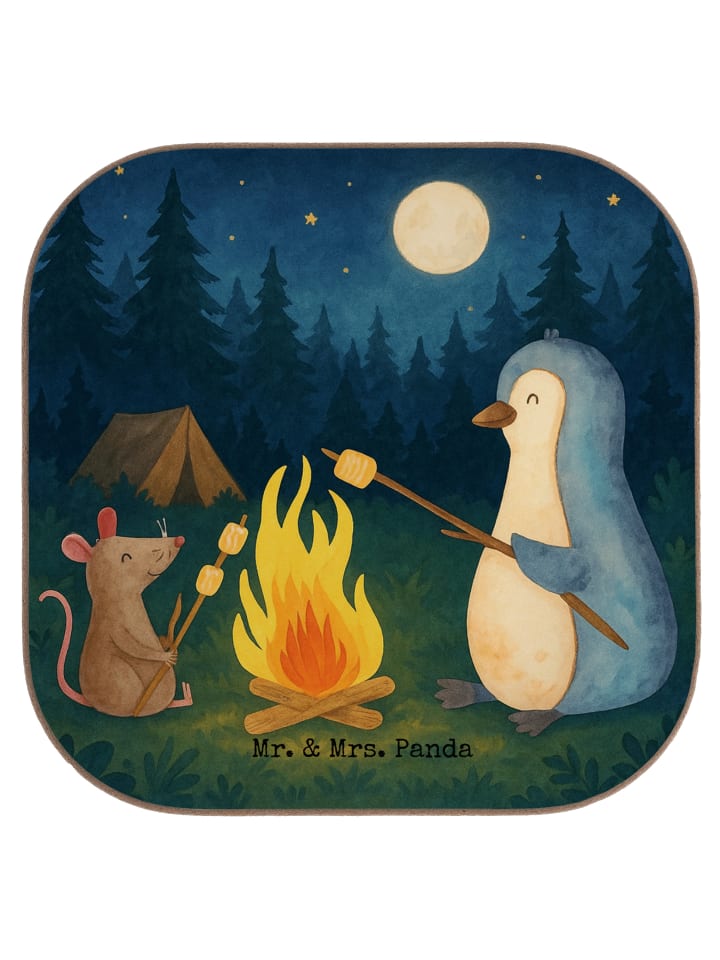 Bierdeckel Pinguin Lagerfeuer Design ohne Spruch in Weiß