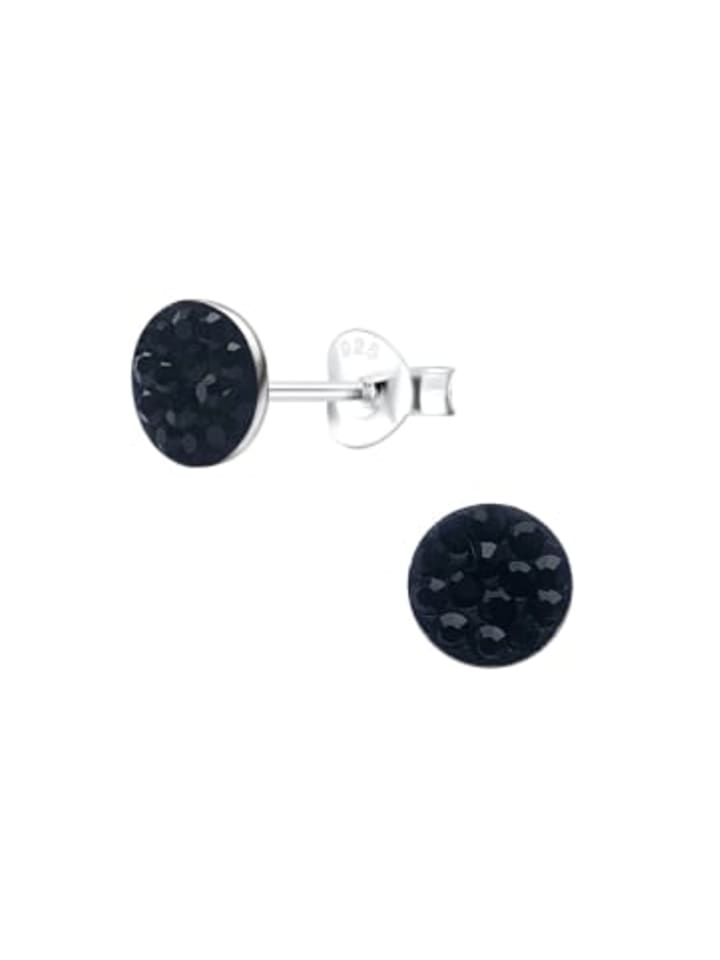 Ohrstecker Geo KRISTALL rund schwarz in 925 Sterling Silber, 2-tlg.