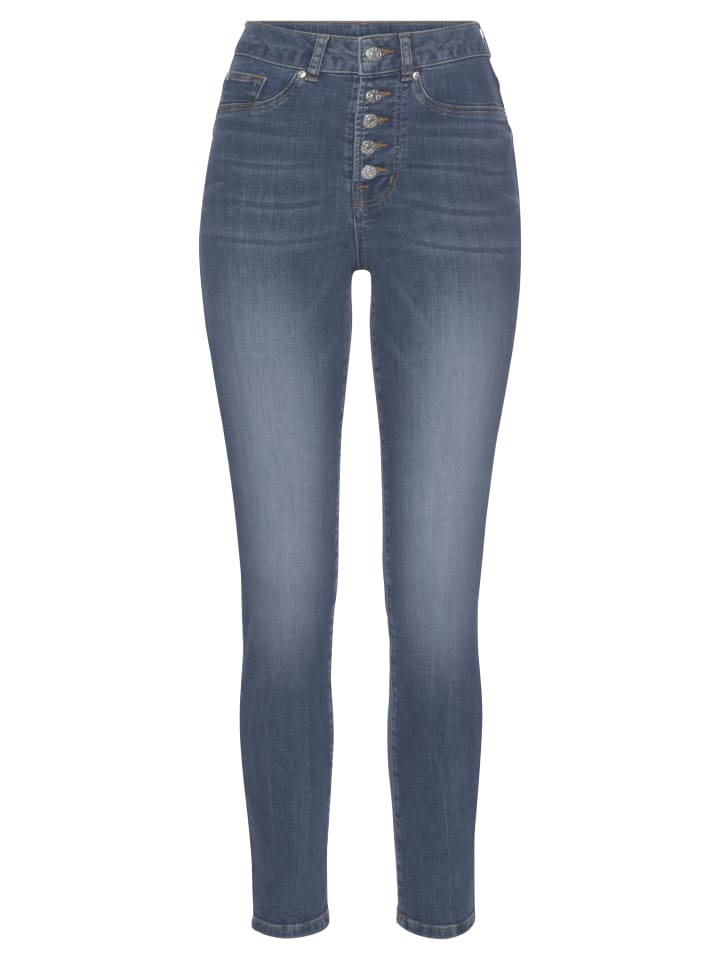 High-waist-Jeans in blue washed