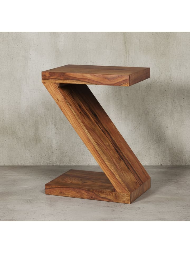 Beistelltisch Z-Cube | Sheesham Massivholz, 59cm, Landhaus, Braun in Braun