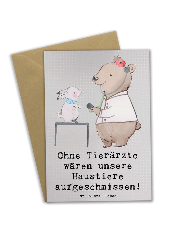 Klappkarte Tierarzt Helden mit Spruch in Grau Pastell