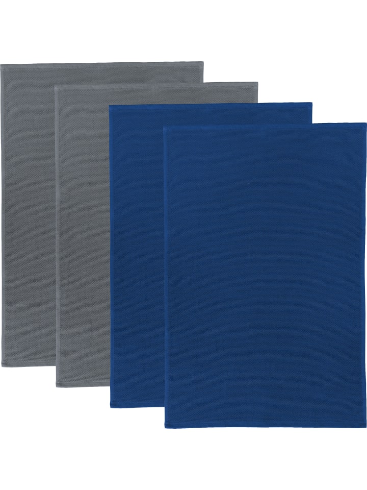 Baumwolle Frottier-Geschirrtuch 2-farbig 4er-Pack in grau/marine
