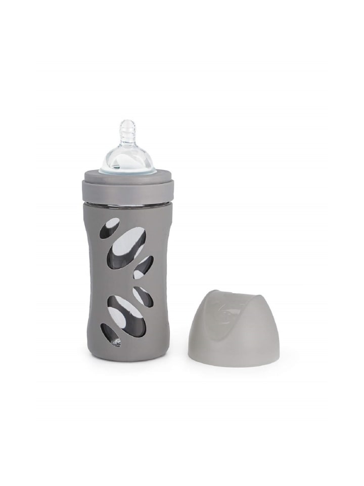 Twistshake Babyflasche aus Glas 260 ml Anti-Kolik Sauger für Babys in Grau