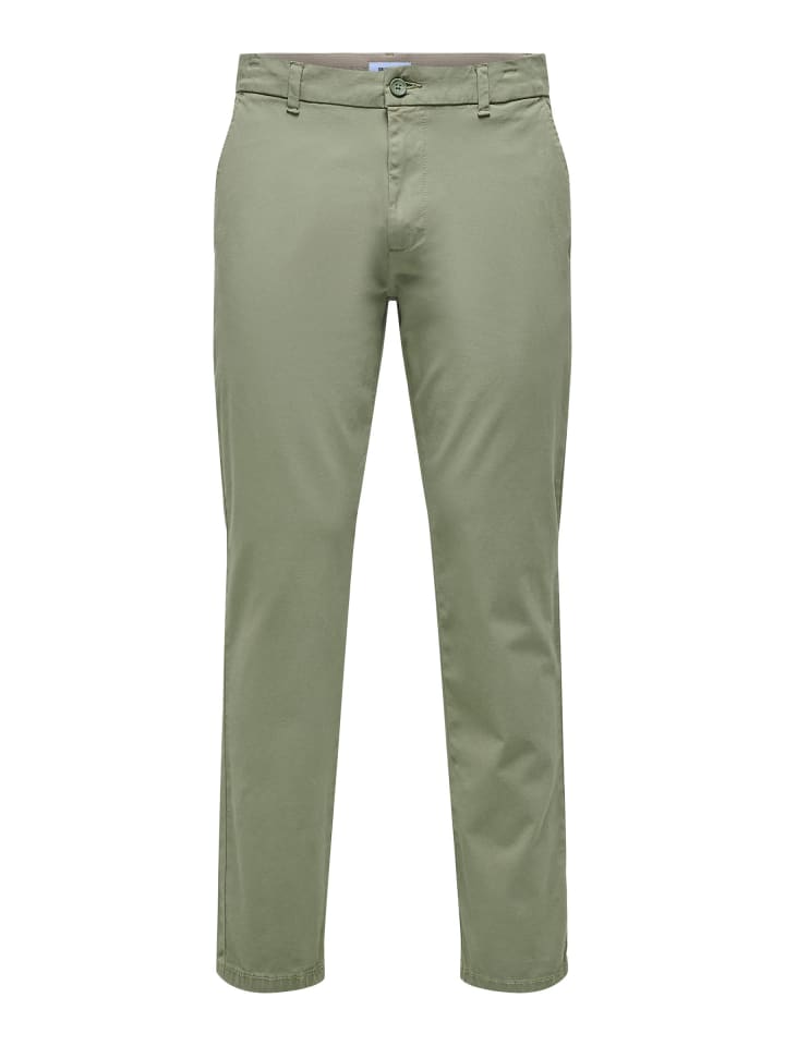 Hose Chino Basic Reißverschluss Gesäßtaschen in Grün