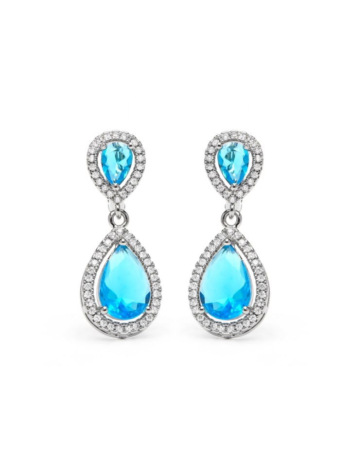 Ohrringe mit Zirkonia in Blautopasoptik, silberfarben – Misim