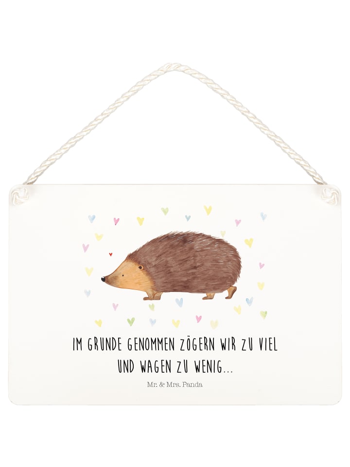 Schild Igel Herzen mit Spruch in Weiß