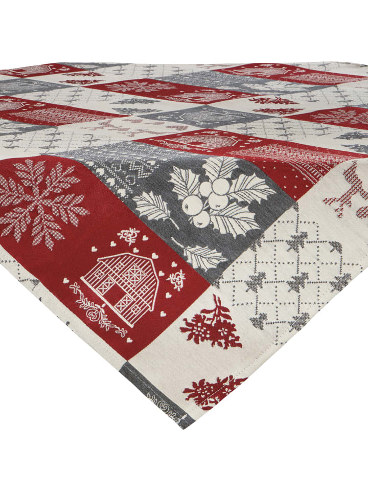 Jacquard, Baumwollmischung, Gewebt Mitteldecke in rot