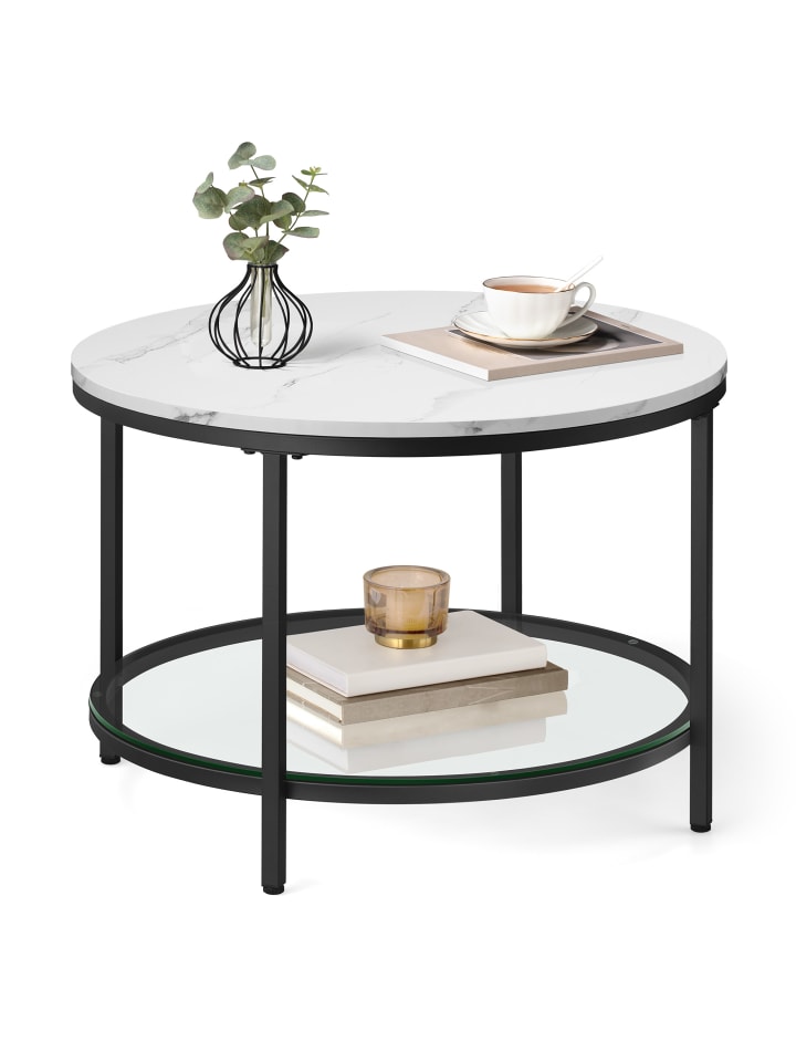 Couchtisch Baris in Weiß-Schwarz - (B)65 x (H)46 x (T)46 cm