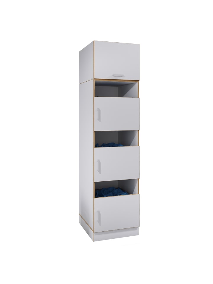Wäscheschrank mit 4 Fächern & Türen Rislo SD XXL in Weiß