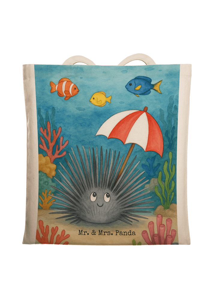 Tote Bag Seeigel Design ohne Spruch in Weiß